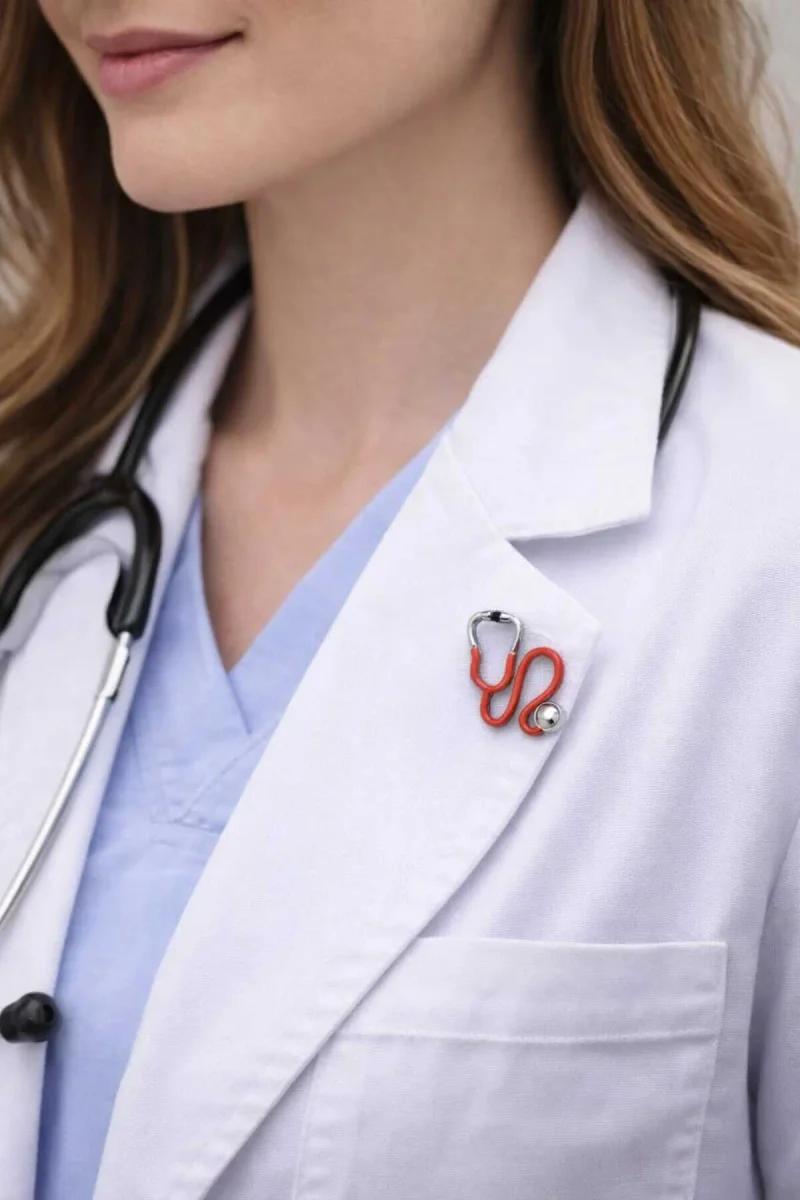 Stetoskop Figürlü Kırmızı Broş