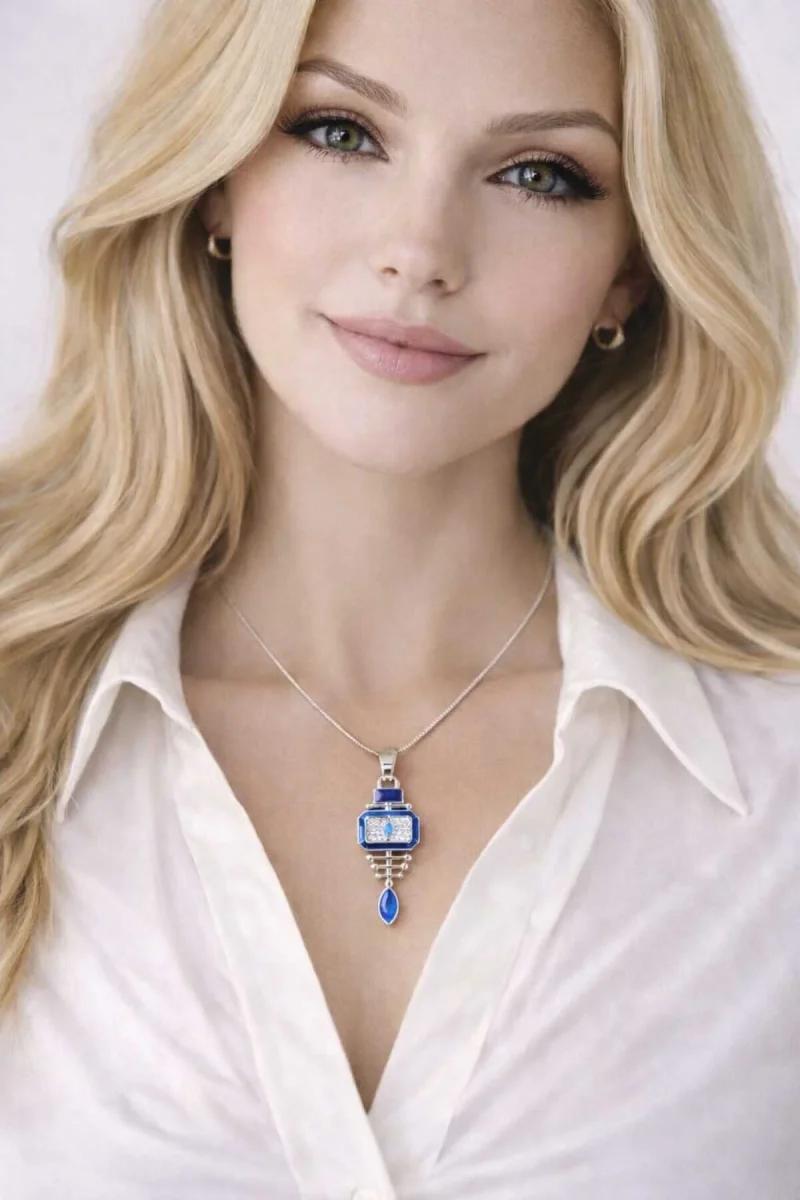 Vintage Tasarım Mavi Kolye