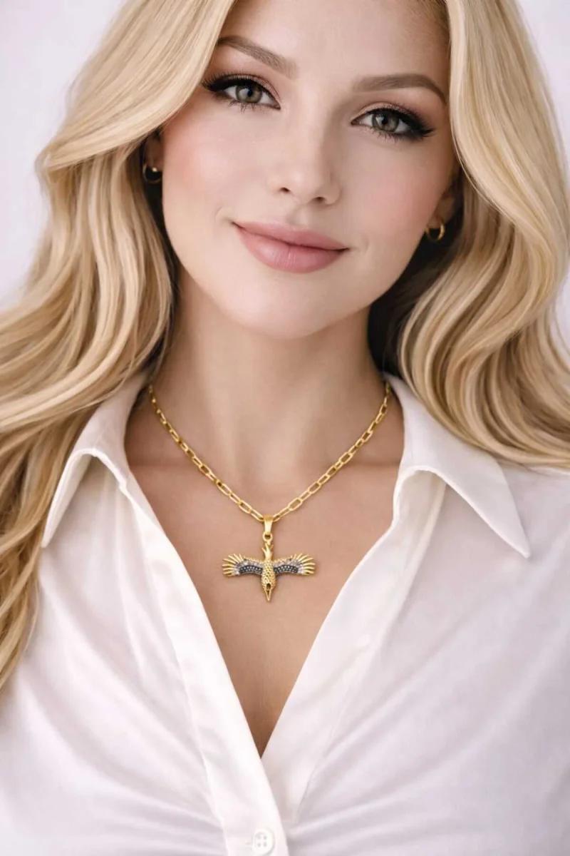 Anka Kuşu Figürlü Taşlı Kolye