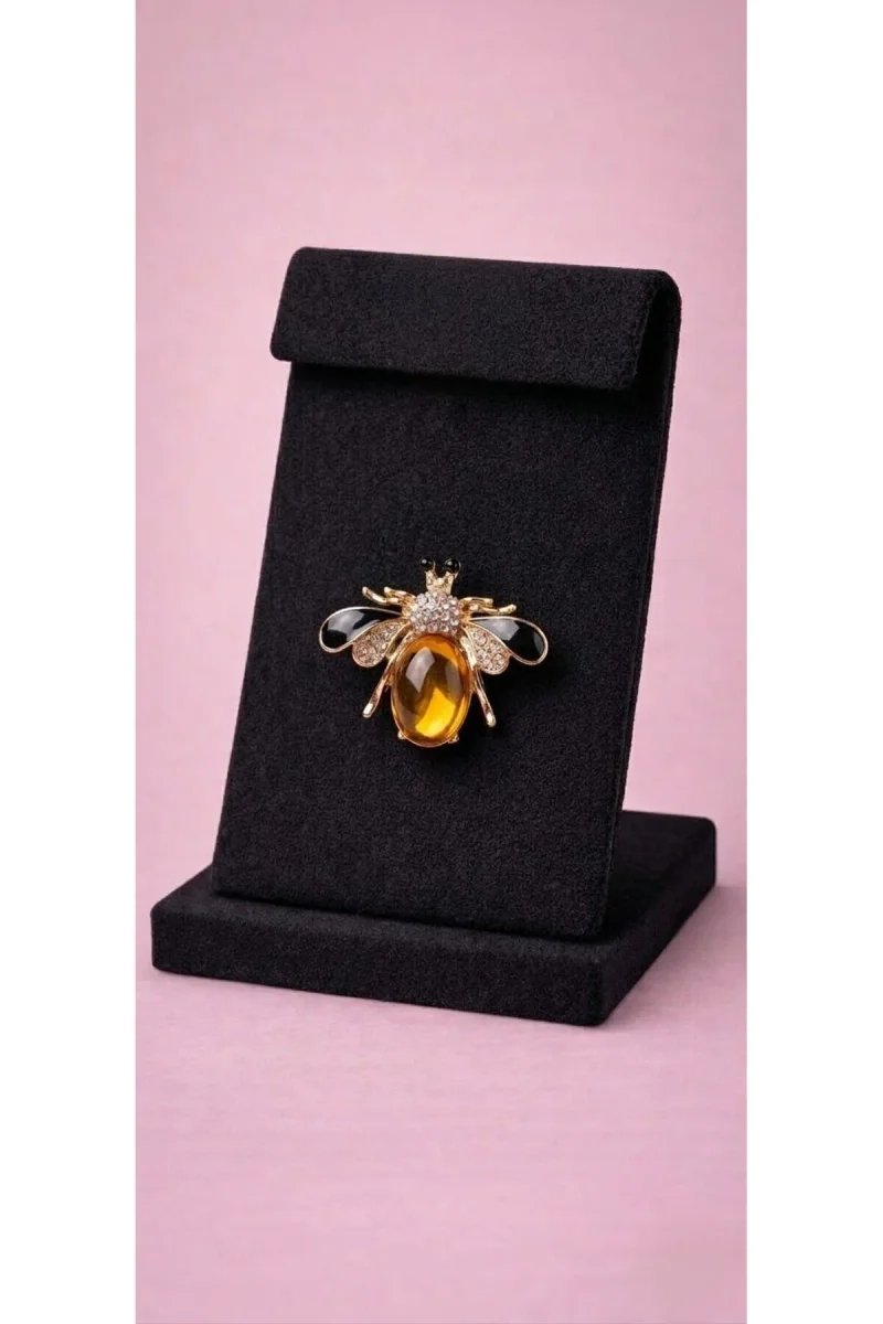 Amber Taşlı Arı Figürlü Broş