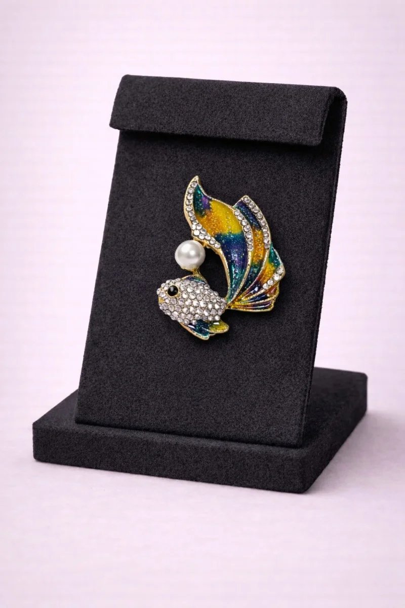 İnci Ve Taş Detaylı Balık Broş