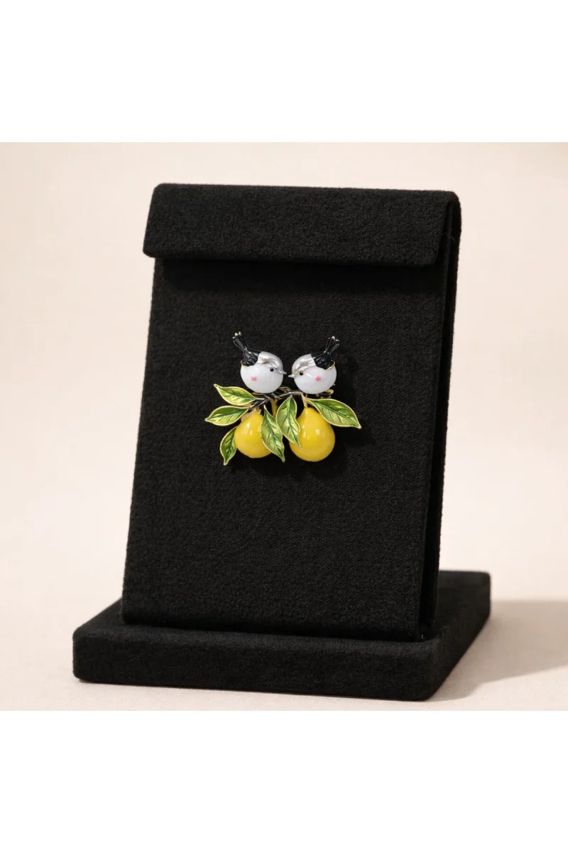 Kuş Figürlü Limon Tasarımlı Broş