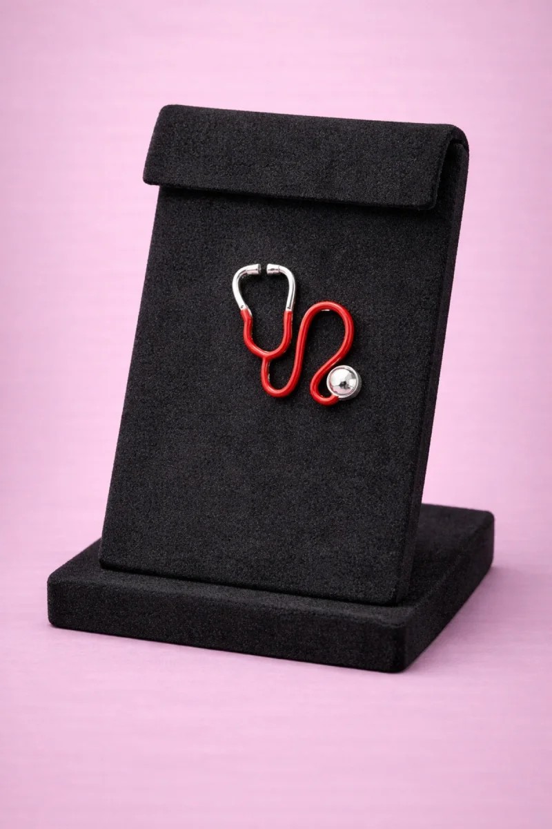Stetoskop Figürlü Kırmızı Broş