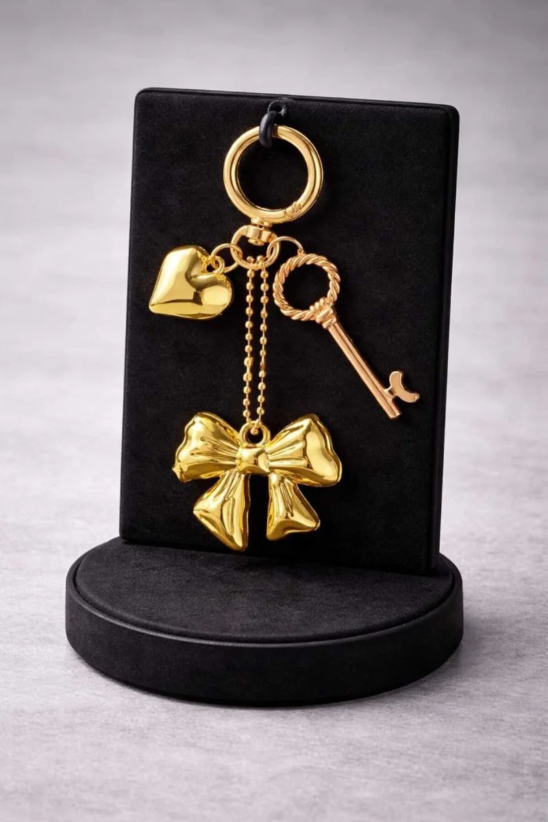 Gold Fiyonk & Rose Gold Anahtar Charm Anahtarlık Ve Çanta Aksesuarı